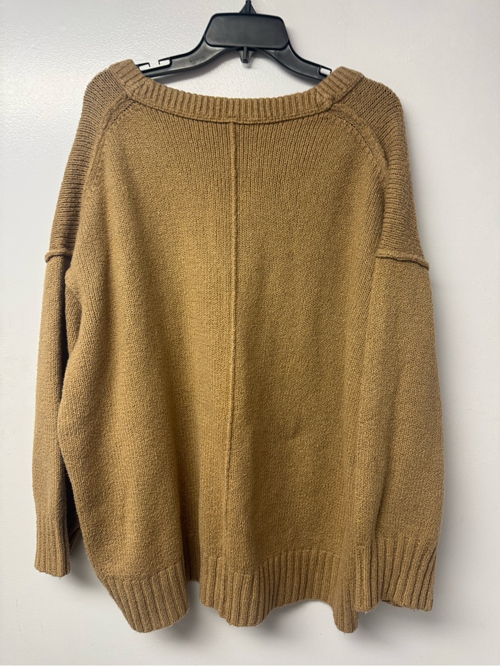 Free People Brookside Tunic Sweater Large Camel Oversized Slouchy V Neck Boho C5 - Picture 7 of 13